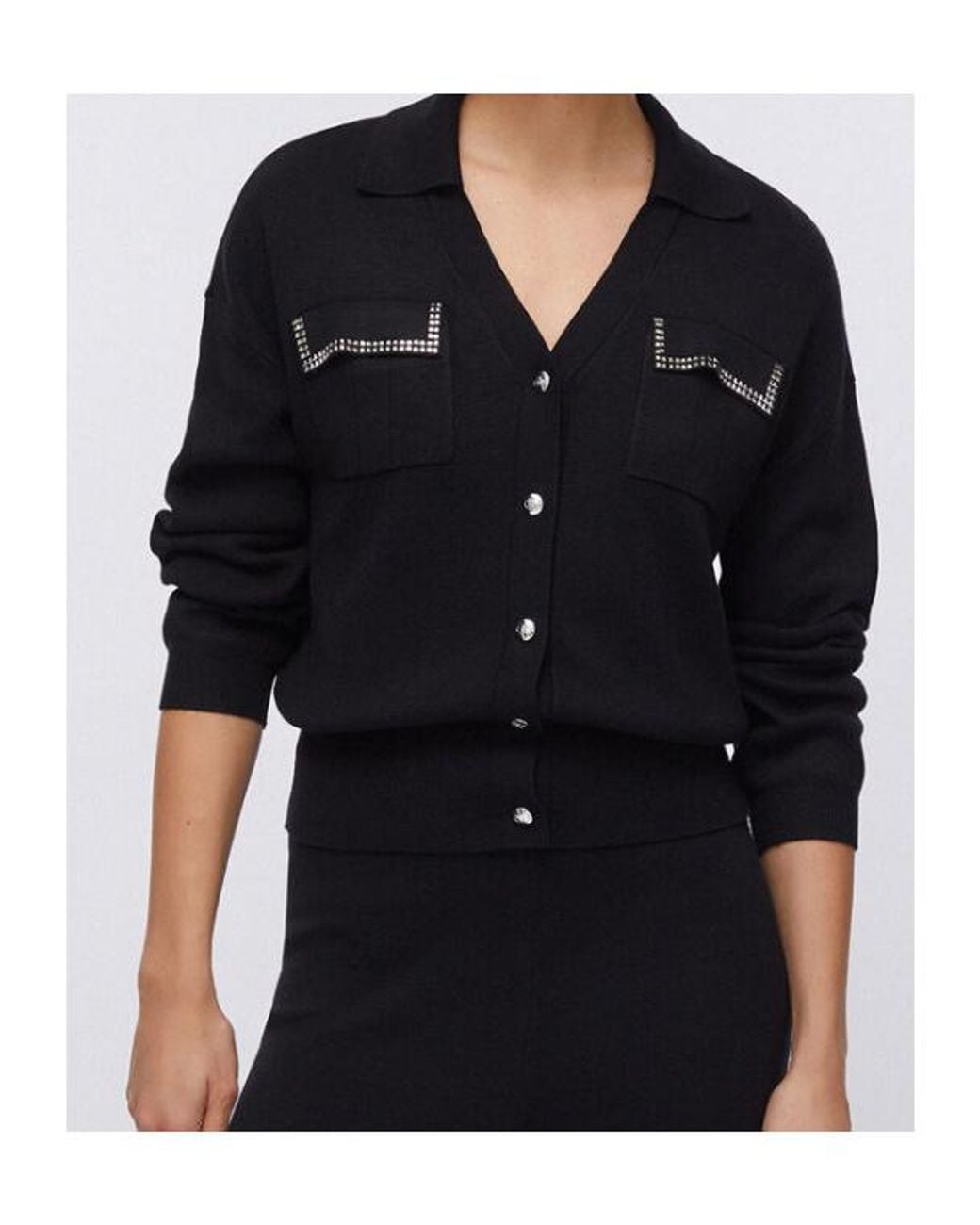 Liu Jo Black Appliqued-Pocket Cardigan