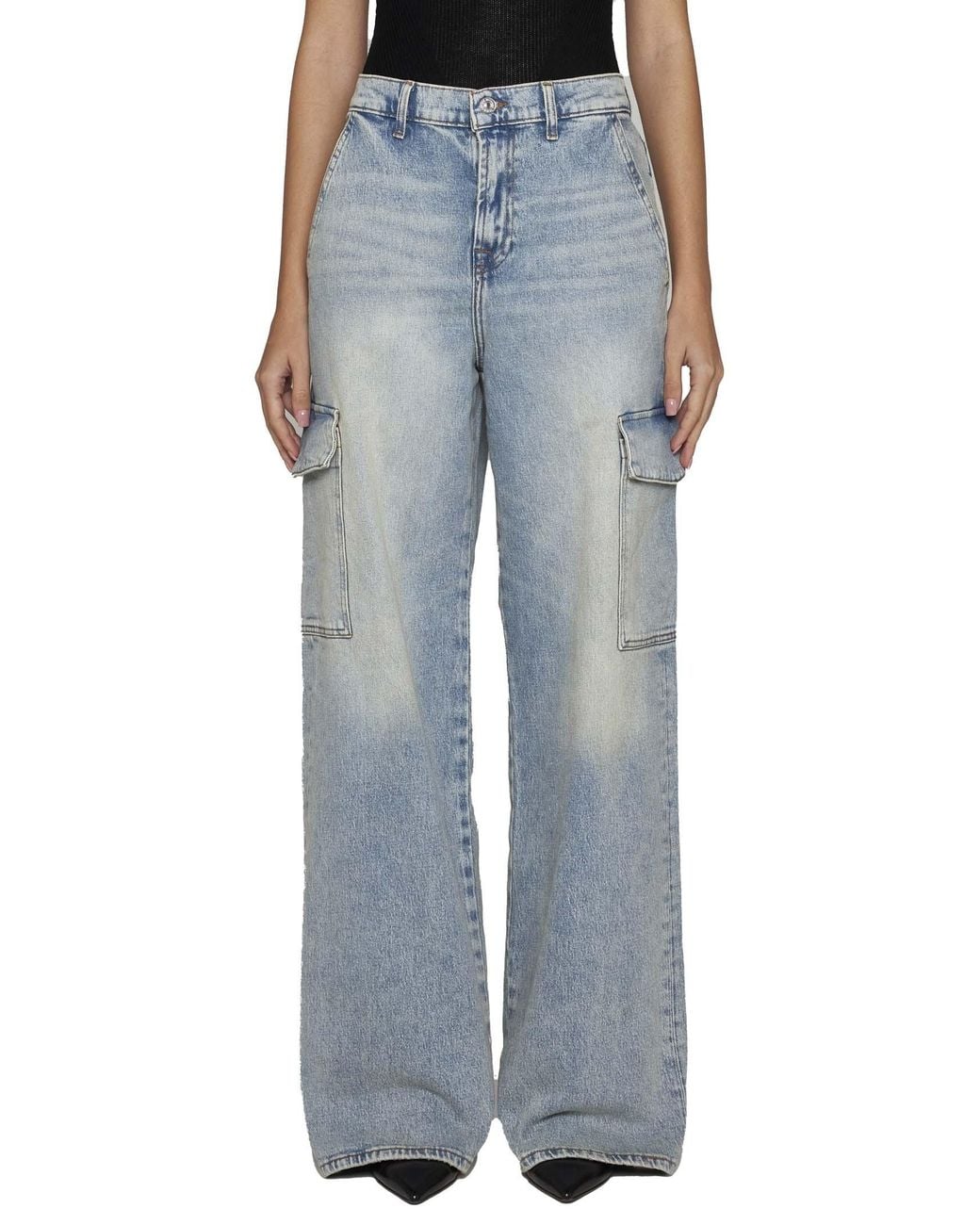 7 For All Mankind Blue Cargo Scout High-Rise Wide-Leg Jeans