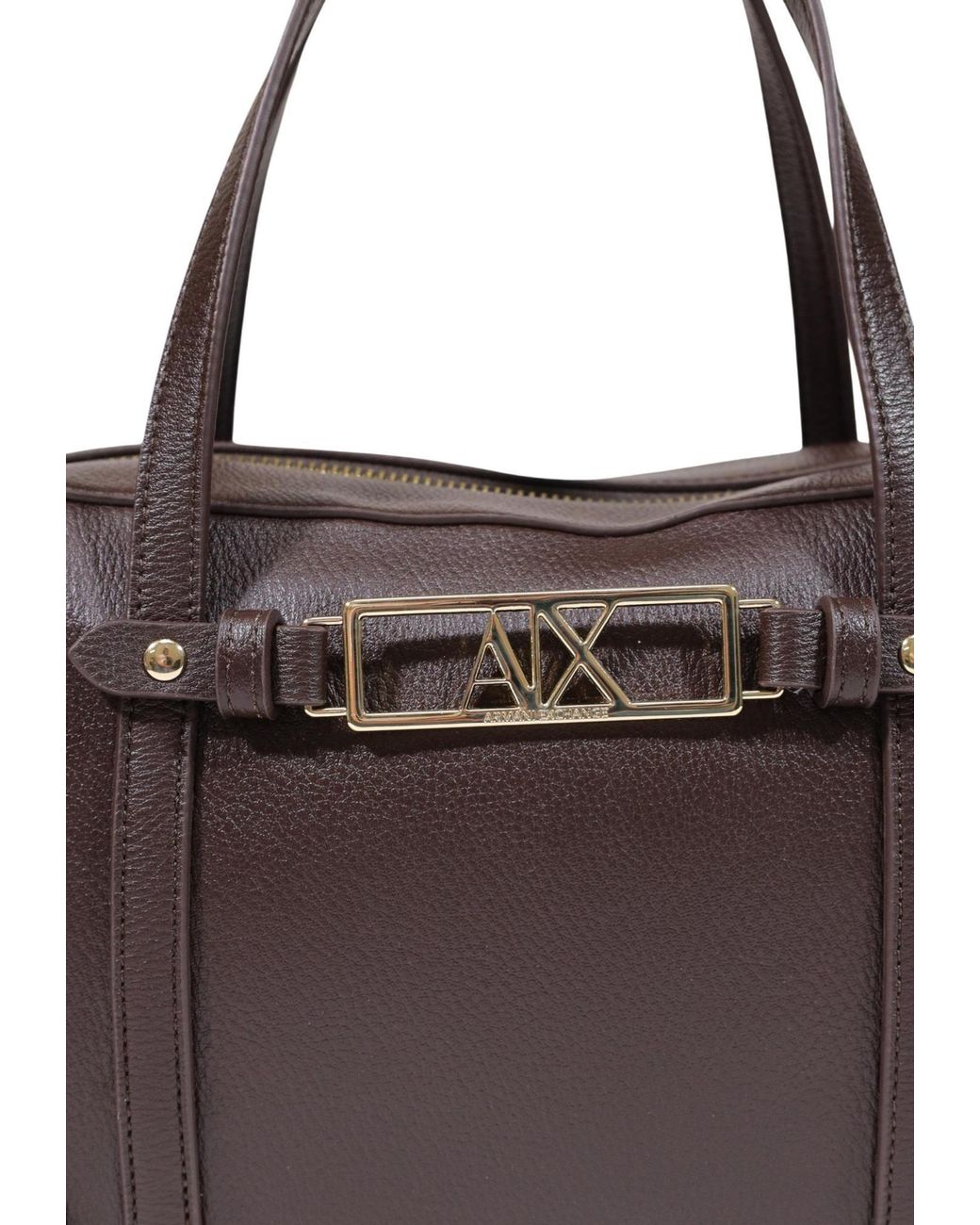 ARMANI EXCHANGE Brown Logo-Plaque Leather Tote Bag