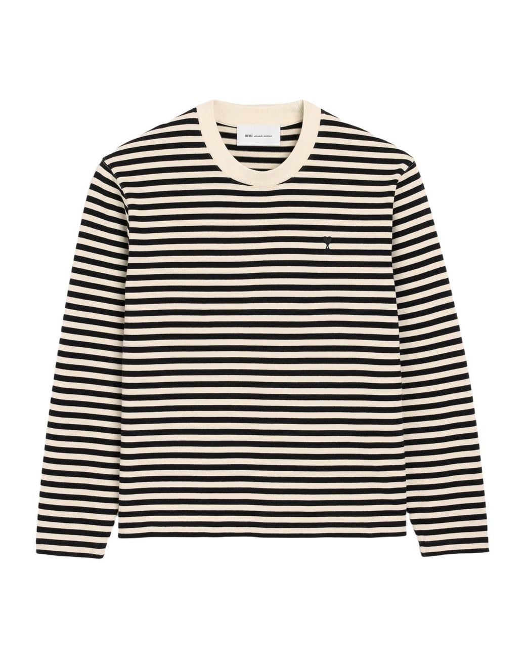 AMI Black Ami Ami De Coeur Mariniere Logo Embroidered Striped Ribbed T-Shirt for men
