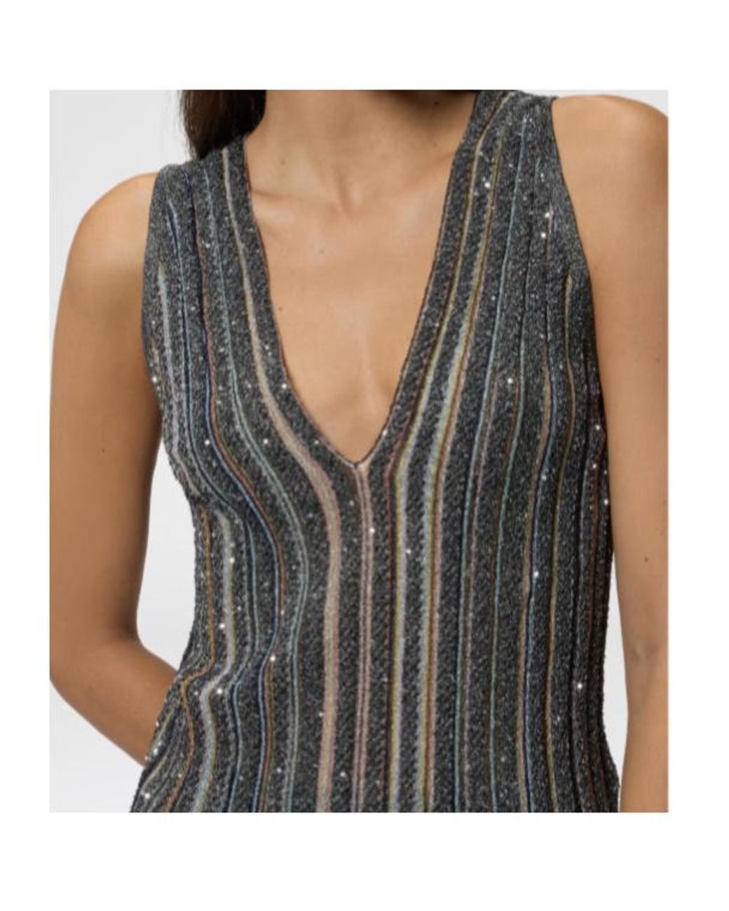 Missoni Gray Metallic Striped Knitted Top