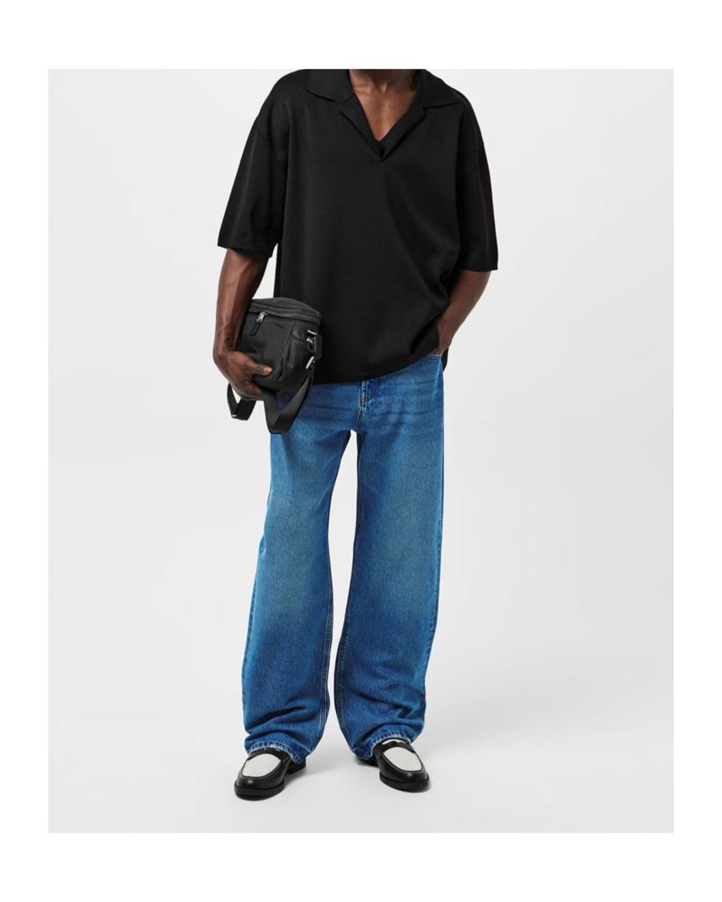 AMI Black Knitted Short-Sleeved Polo Shirt for men