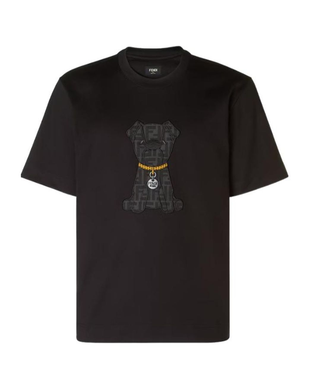 Fendi Black Logo Dog Crewneck T-Shirt for men