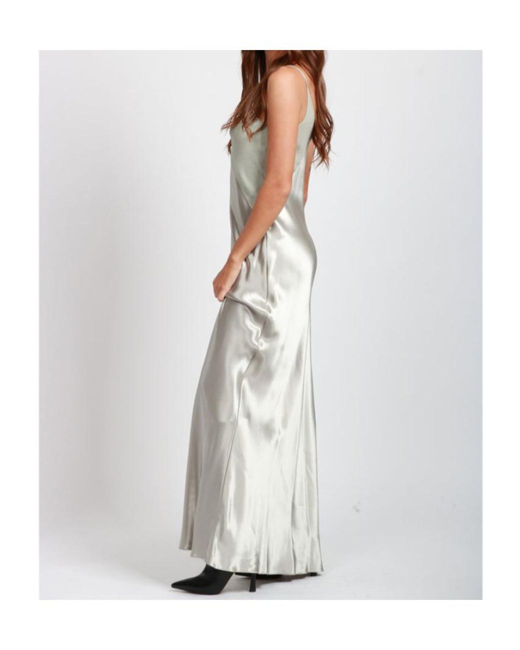 Alberta Ferretti Gray V-Neck Sleeveless Satin Dress