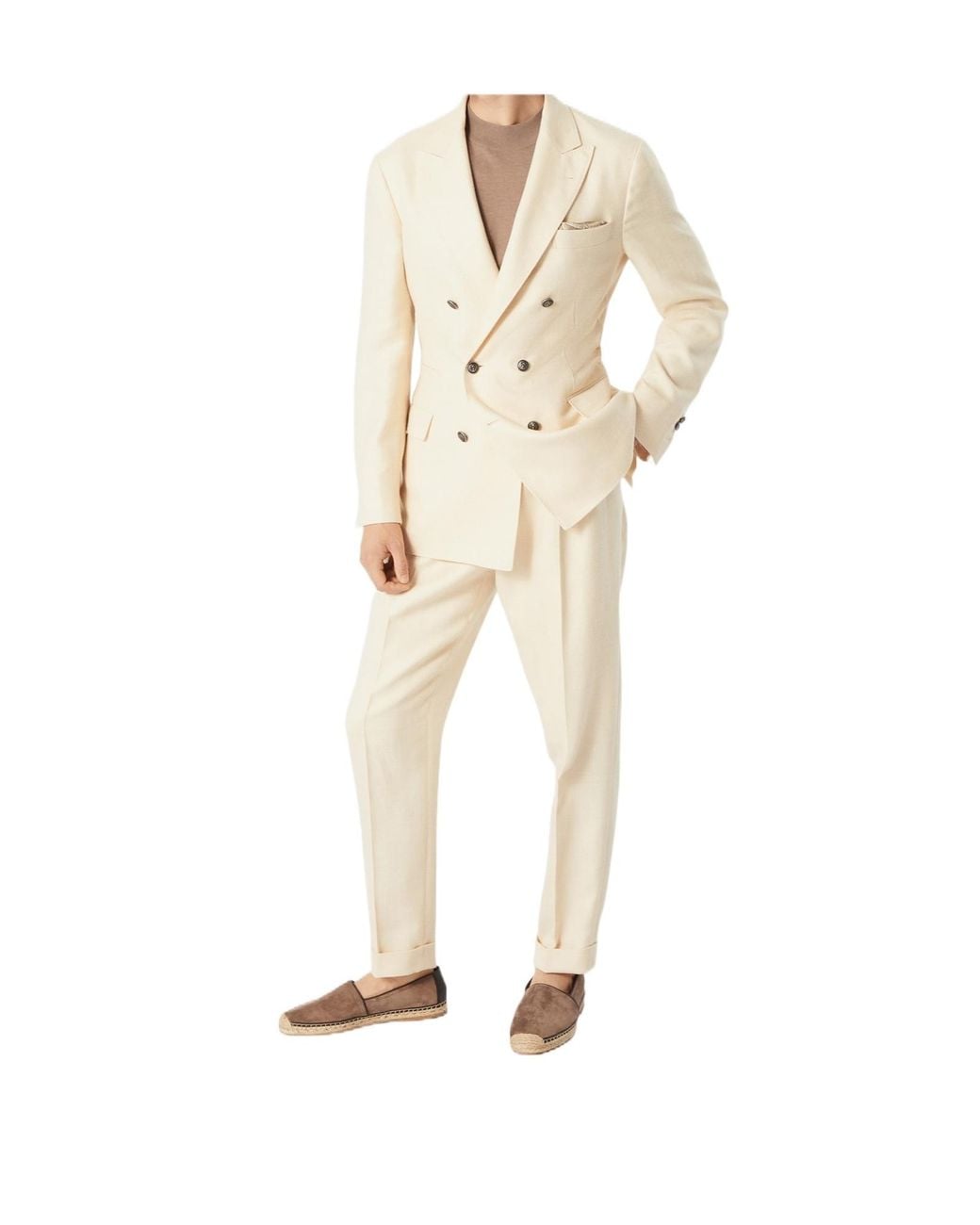 Brunello Cucinelli Natural Long-Sleeved Suit Jacket And Trousers Two-Piece Set for men