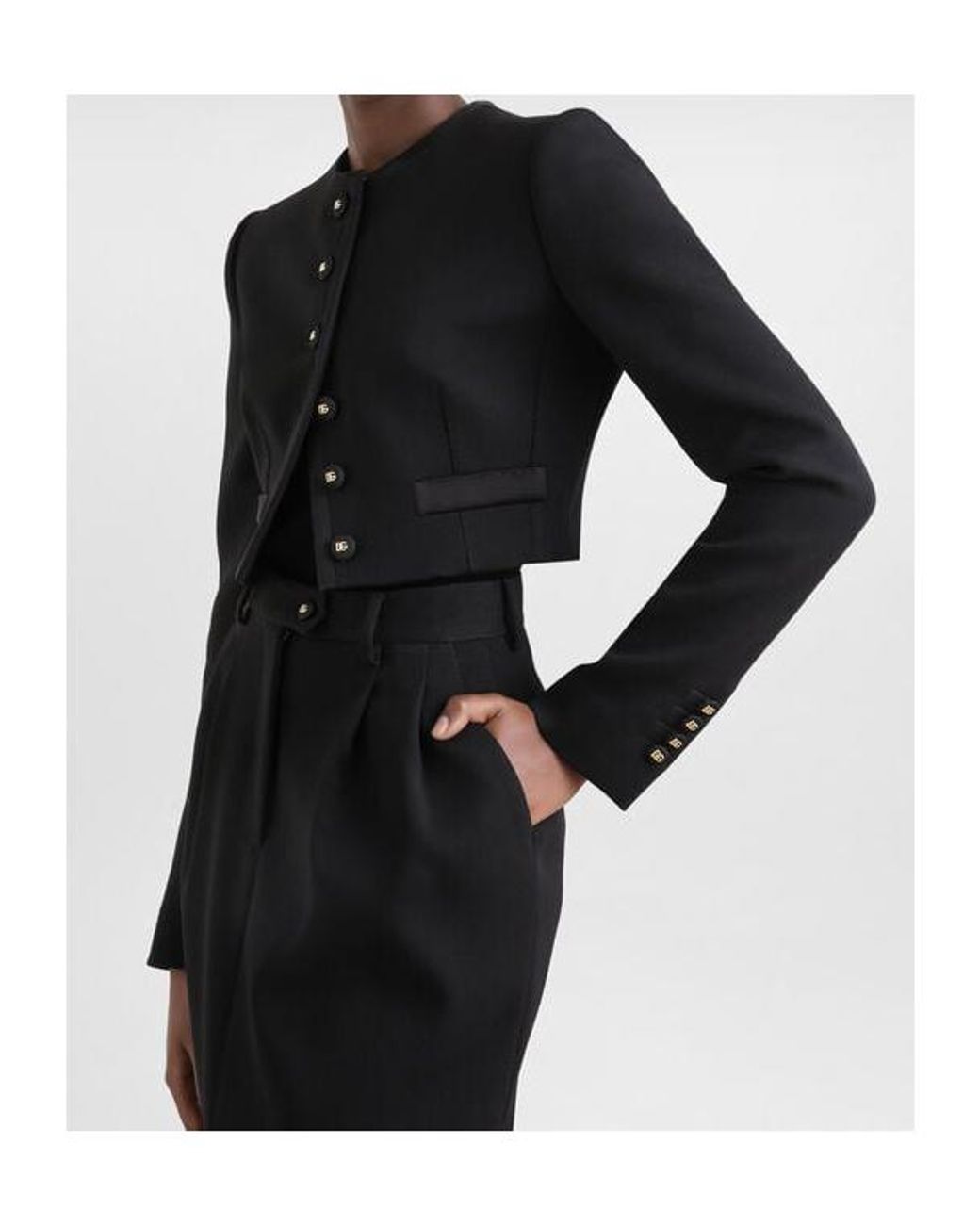 Dolce & Gabbana Black Logo Buttoned Cropped Jacket