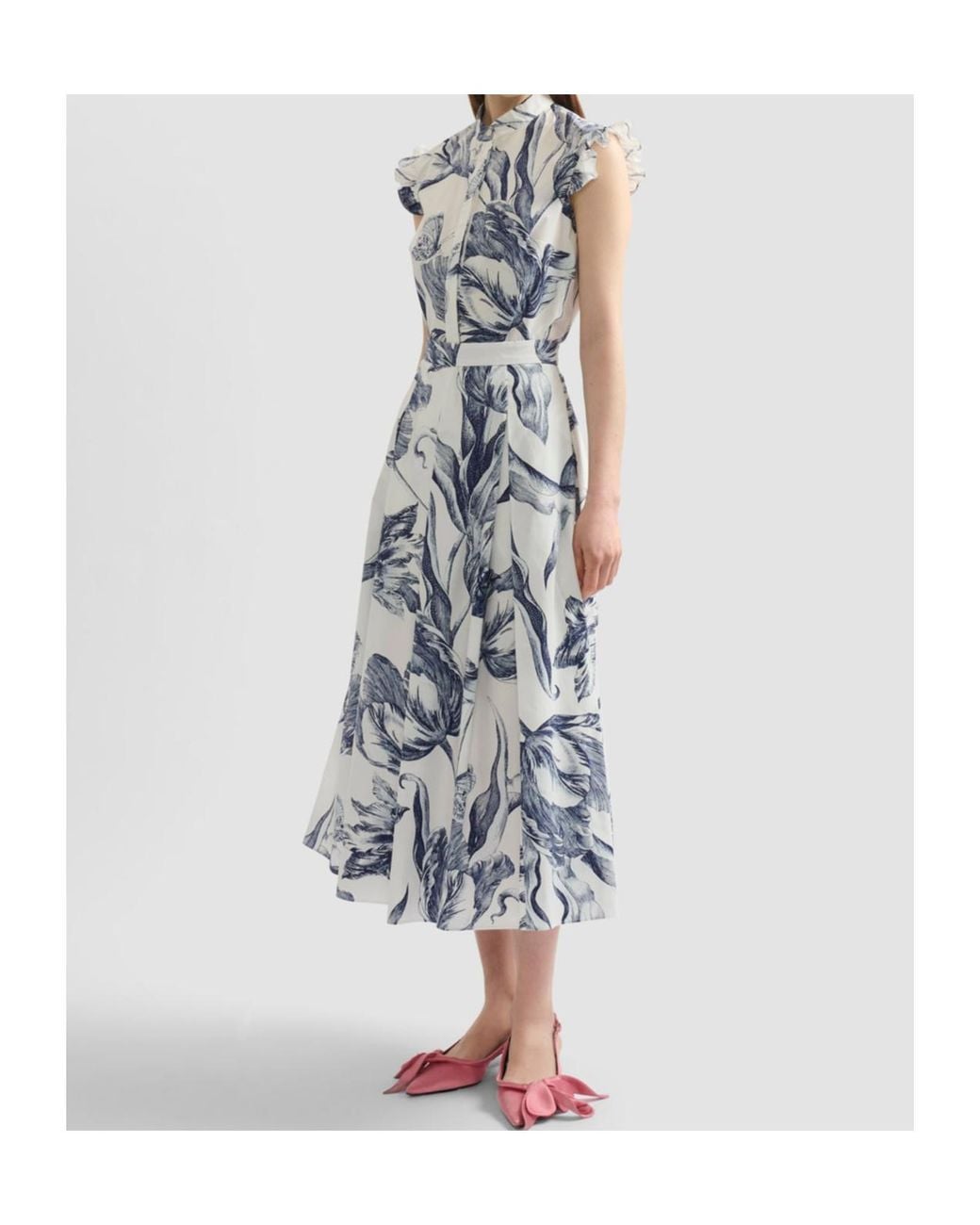 Erdem Blue Floral Print Pleated Midi Skirt