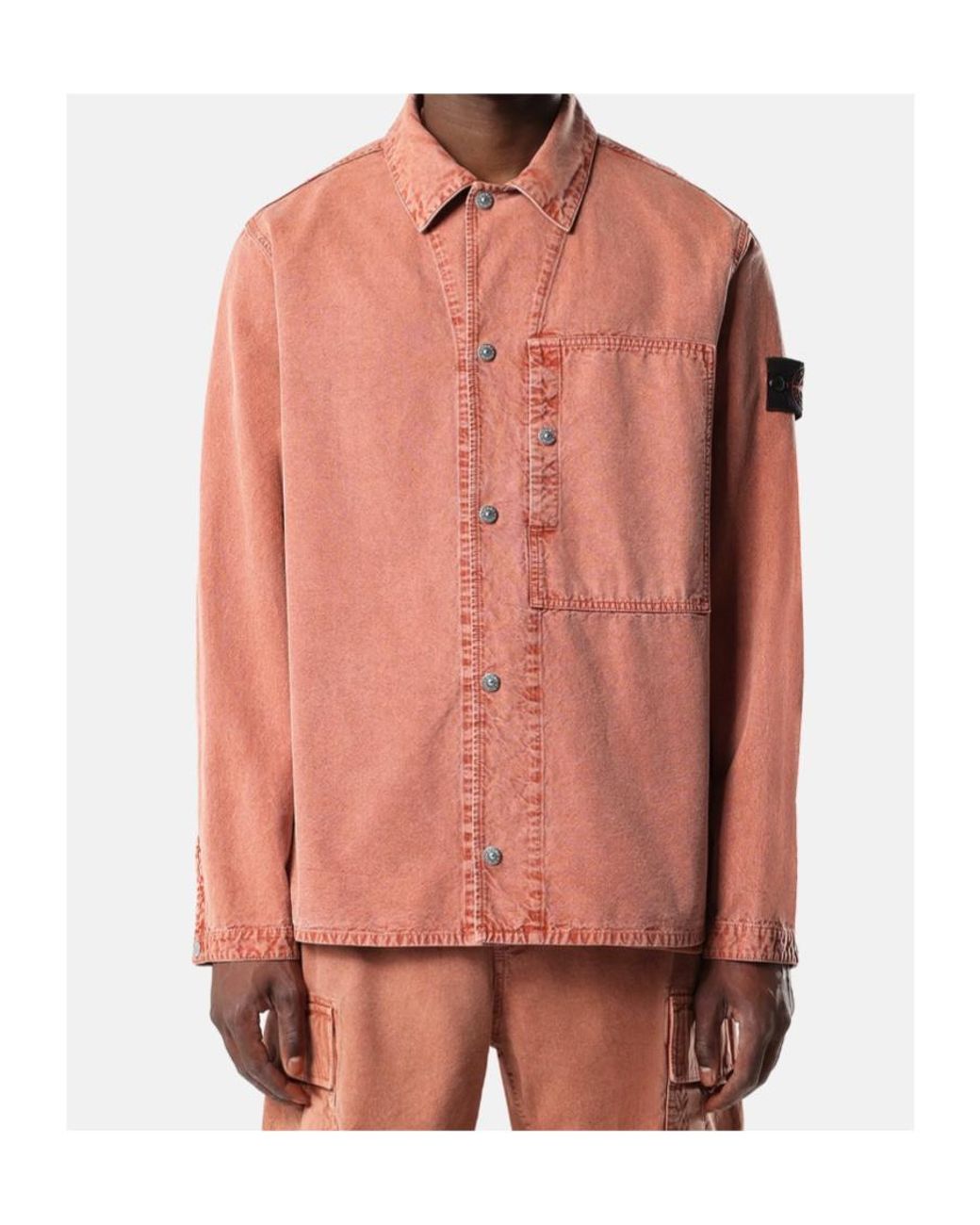 Stone Island Orange Comfort-Fit Snap-Front Overshirt With Chest Pocket for men