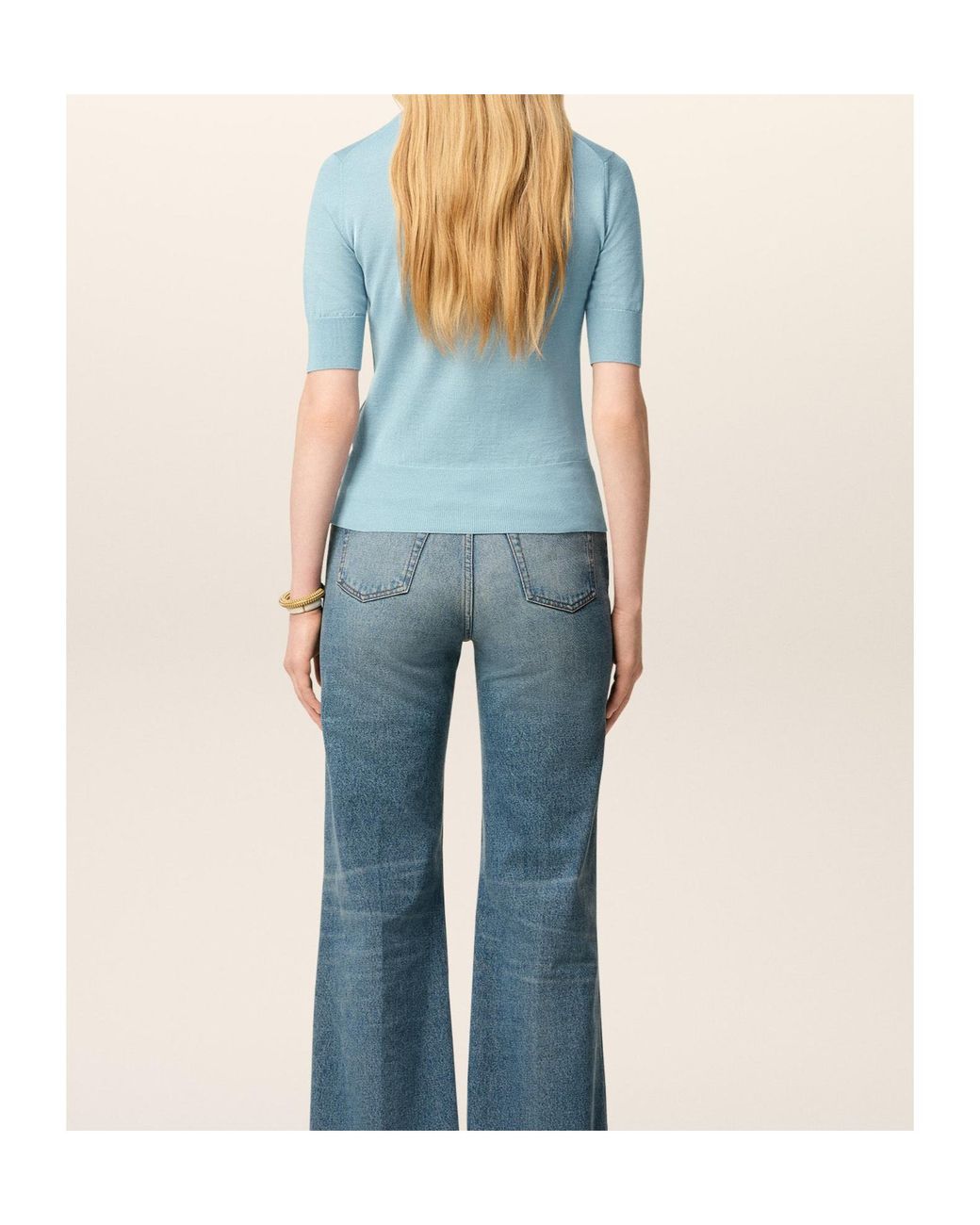 AMI Blue Short Sleeved Knitted Polo Shirt