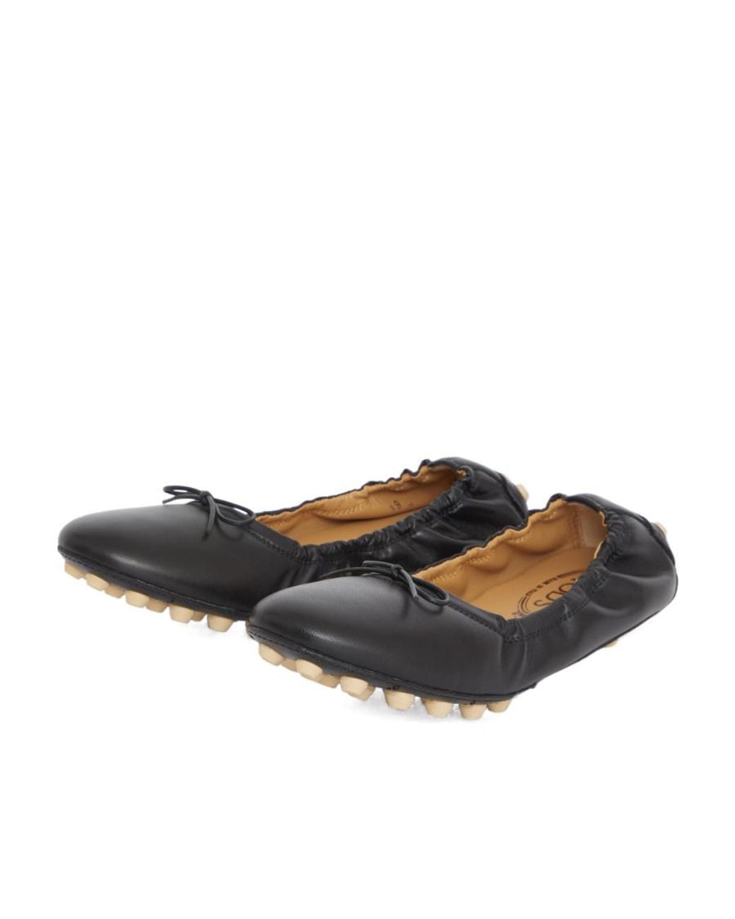 Tod's Gray Gommino Bow-Detailed Ballerina Shoes