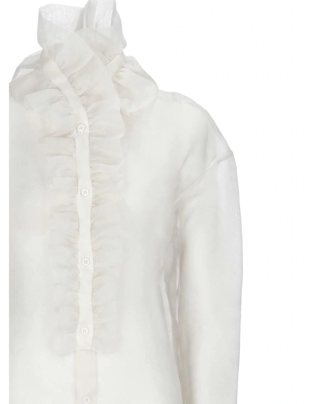 D.exterior White Ruffled Tulle Button-Down Shirt