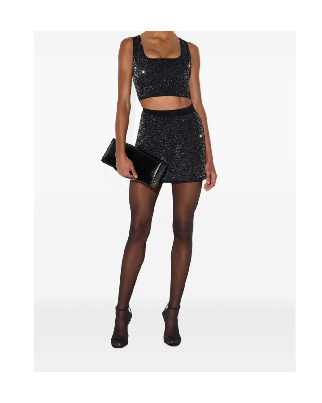 Elisabetta Franchi Black Sequined Crop Top