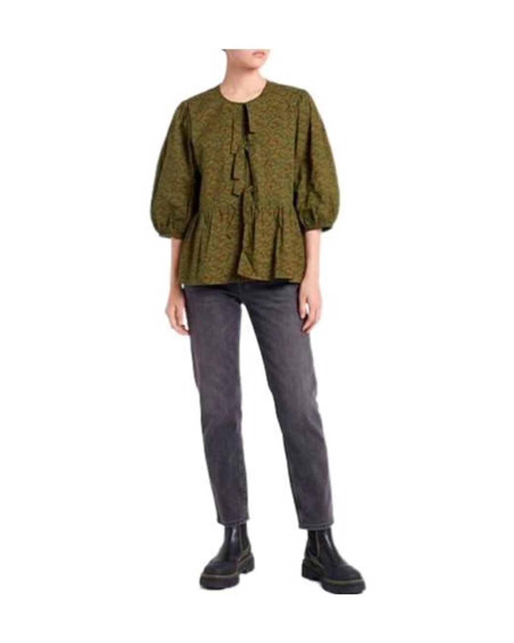 Ganni Green Floral Short Sleeve Shirt