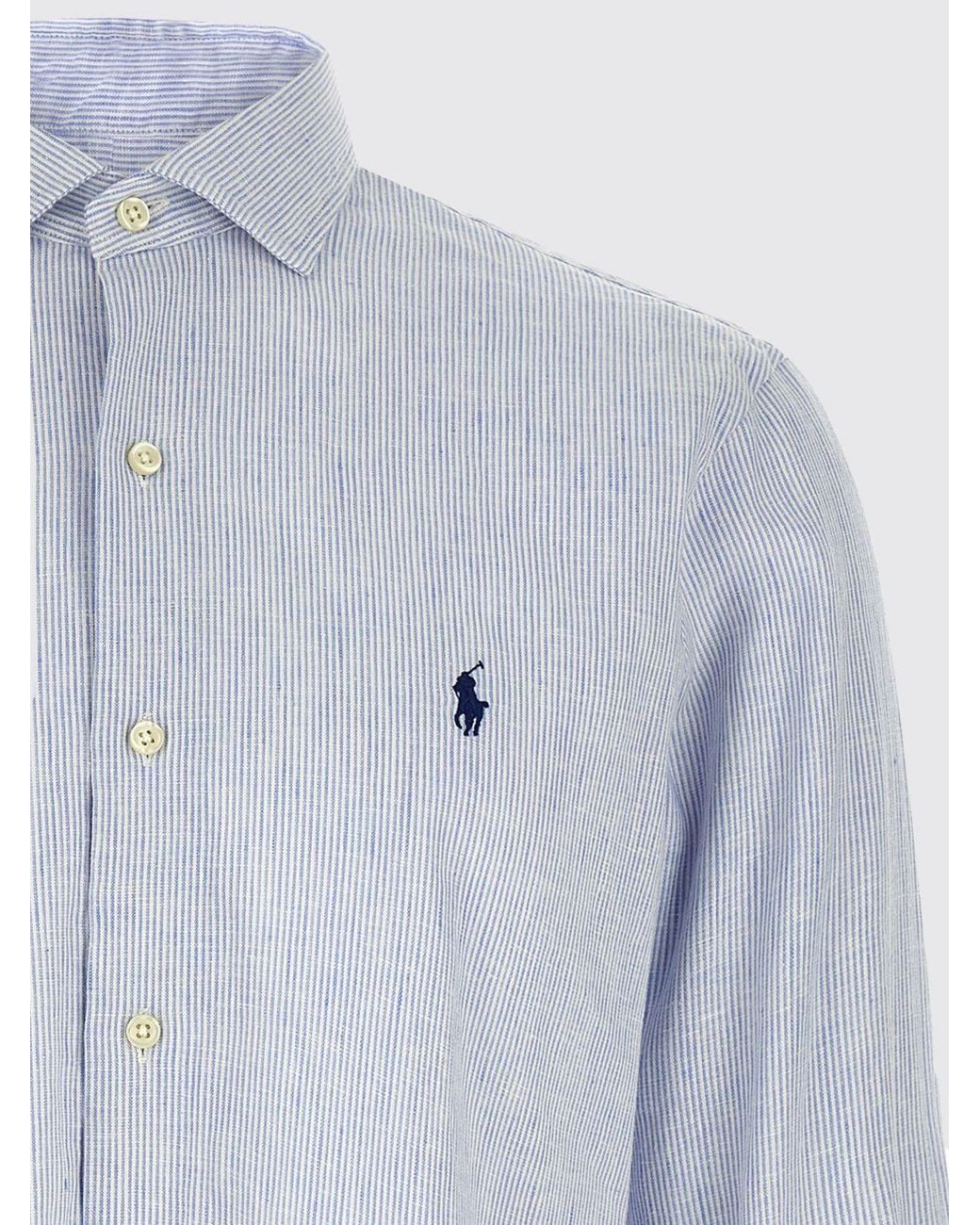 Polo Ralph Lauren White Micro-Stripe Linen Shirt for men