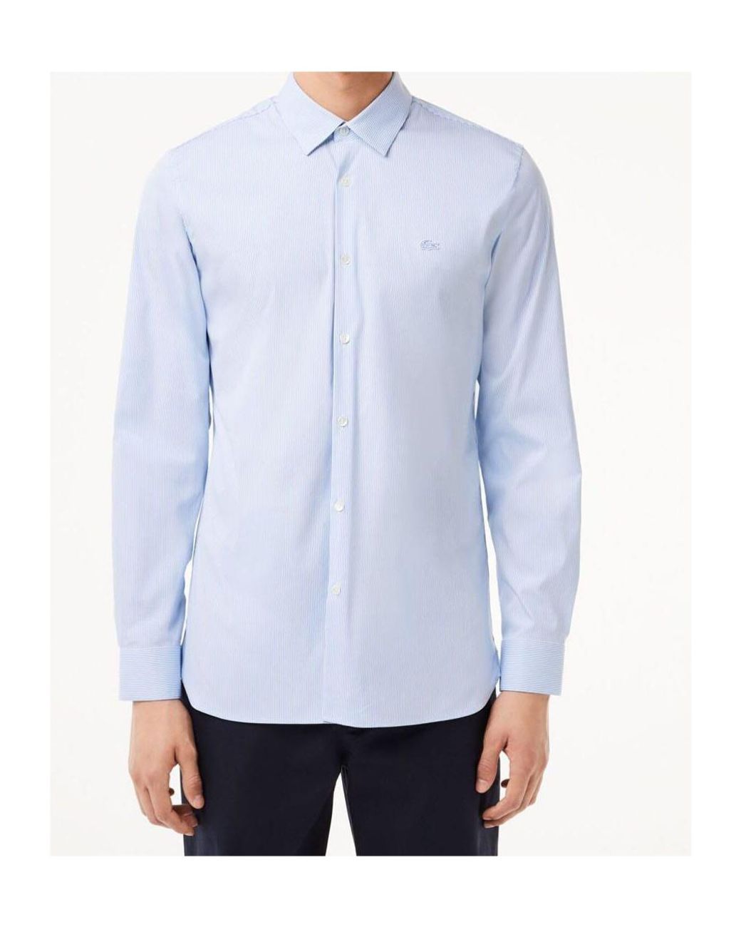 Lacoste Blue Slim Fit Striped Stretch Poplin Shirt for men