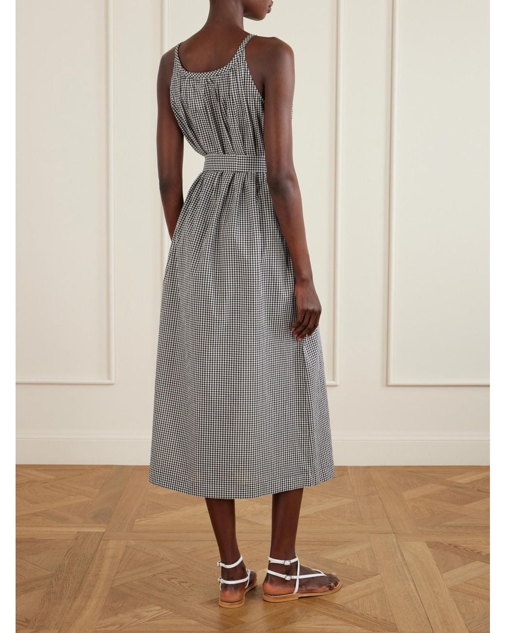 Doen Gray Nevita Belted Checked Organic Cotton Midi Dress