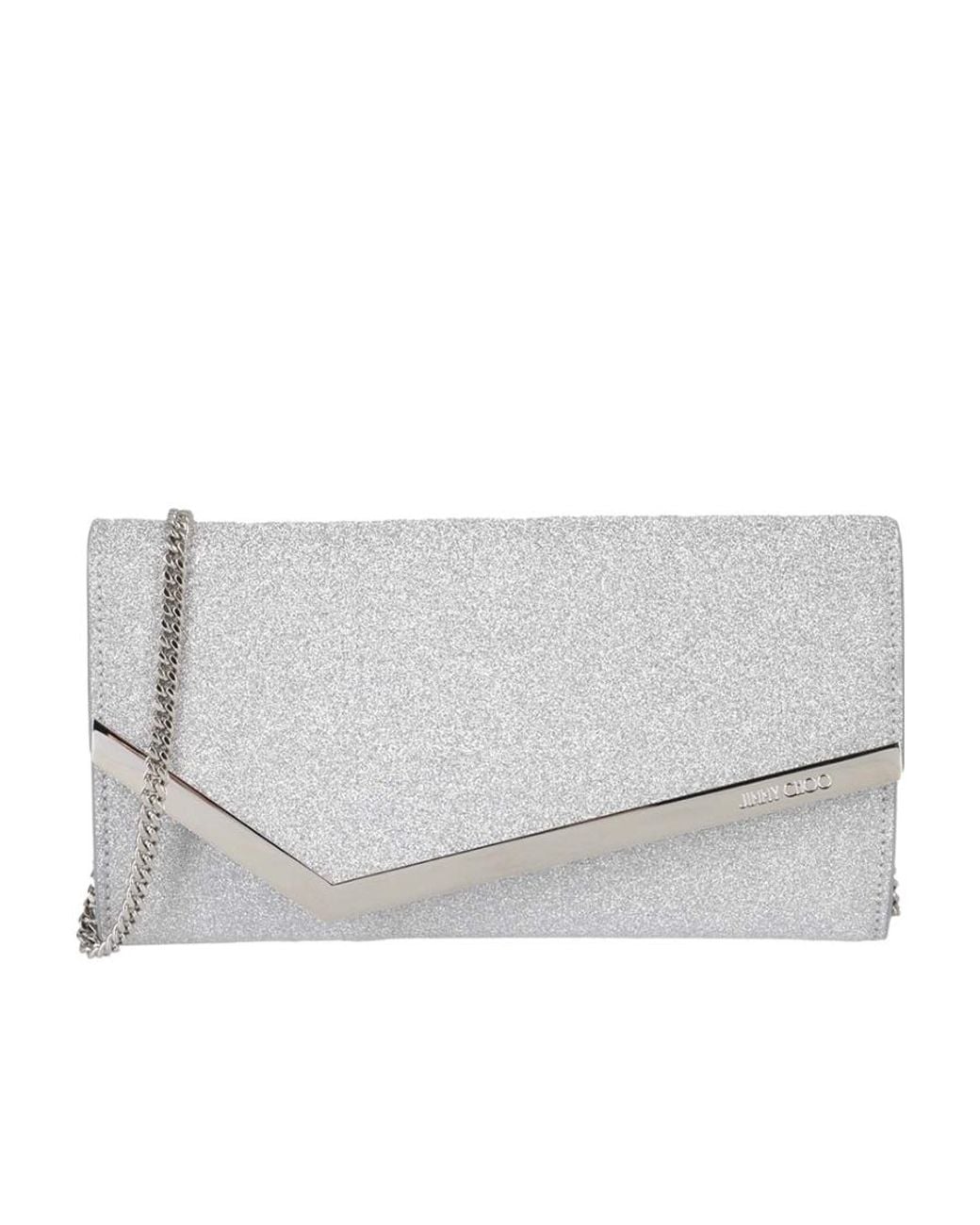 Jimmy Choo Gray Emmie Glitter Clutch Bag