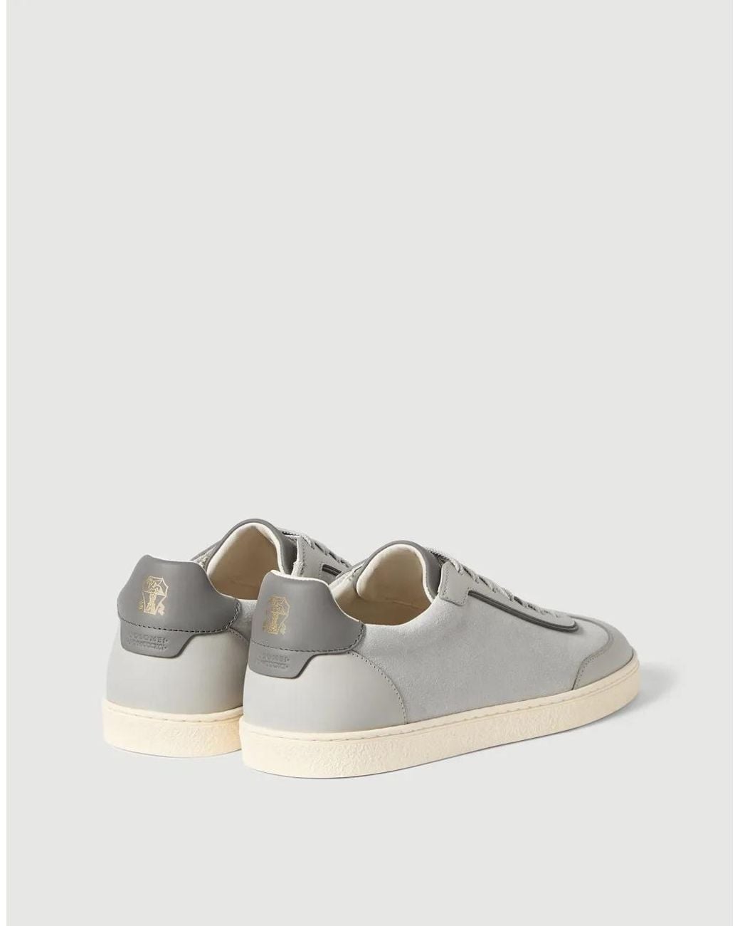 Brunello Cucinelli White Suede And Polished Calfskin Sneakers for men