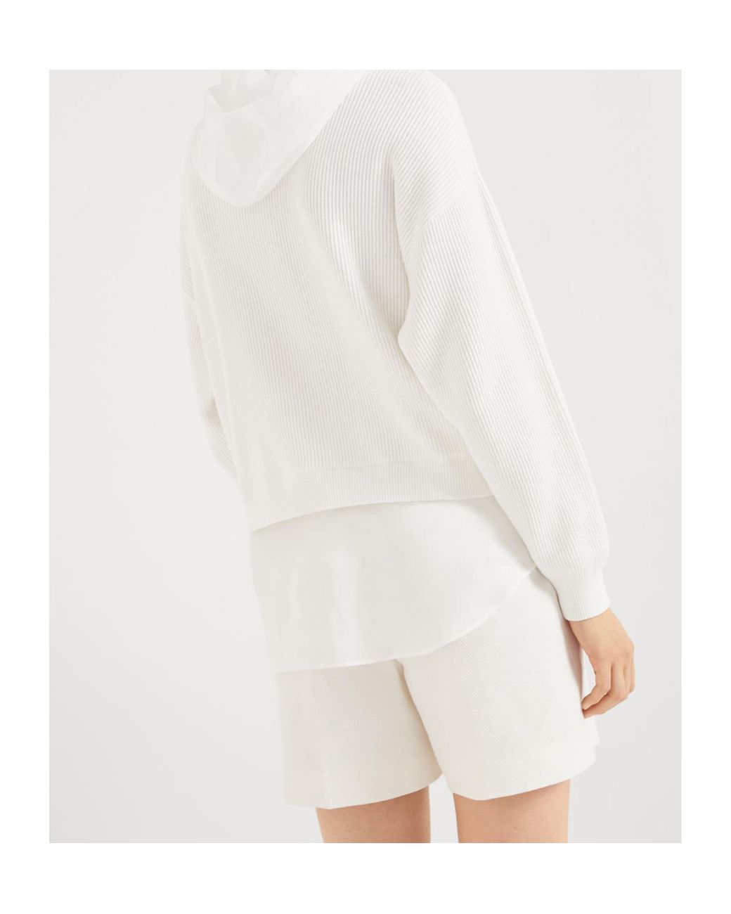 Brunello Cucinelli White Organza And English Rib Knit Faux-Layered Sweatshirt