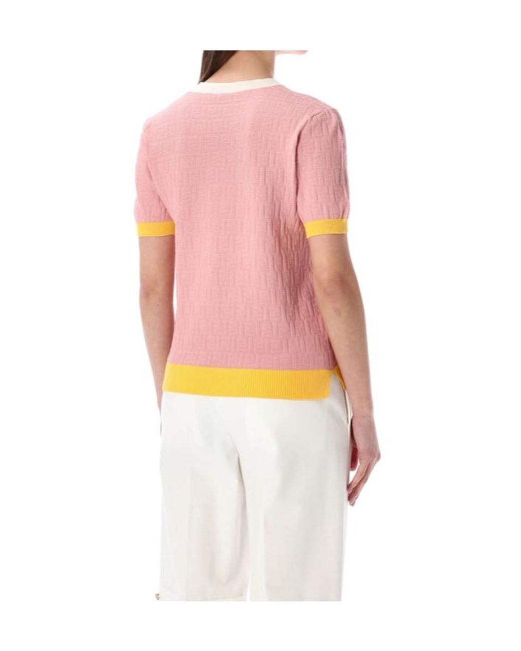 Fendi Pink Ff Jacquard Short Sleeved Jumper