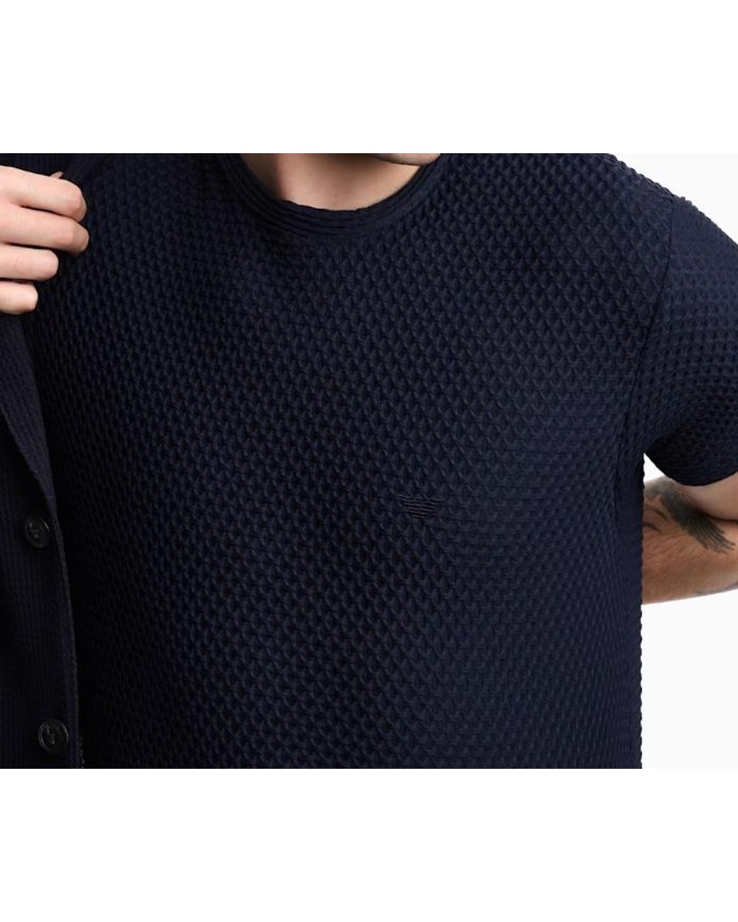 Emporio Armani Blue Waffle-Knit T-Shirt for men