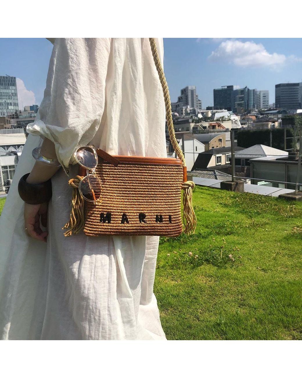 Marni Brown Marcel Logo Embroidered Crossbody Bag