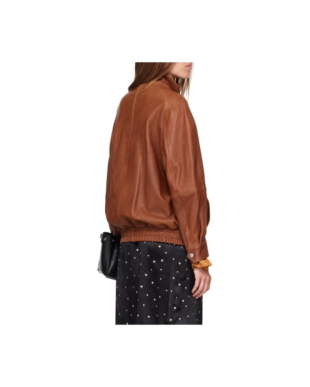 Nour Hammour Brown Ariste Oversized Paneled Leather Jacket