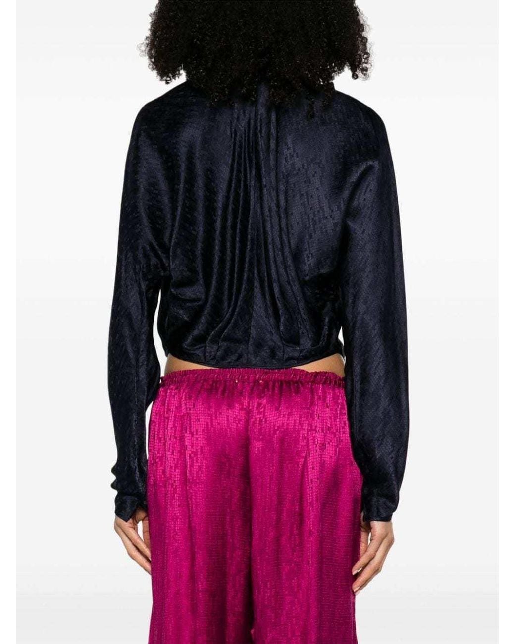Forte_forte Blue Long-Sleeved V-Neck Blouse