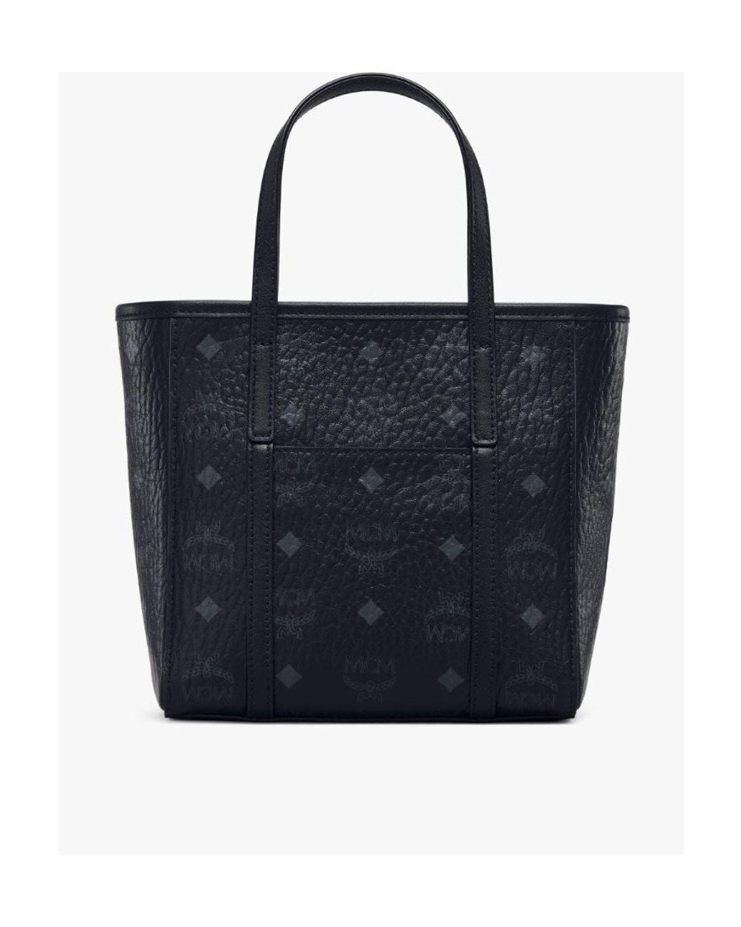 MCM Blue Logo Plaque Small Tote Bag