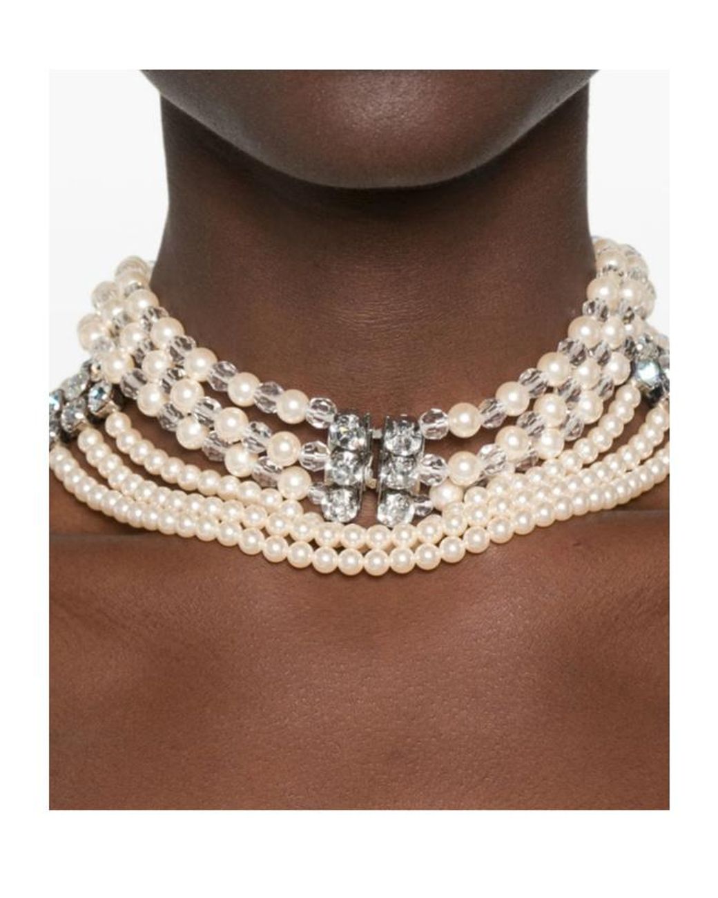 Alessandra Rich White Bijoux Triple-Strand Necklace