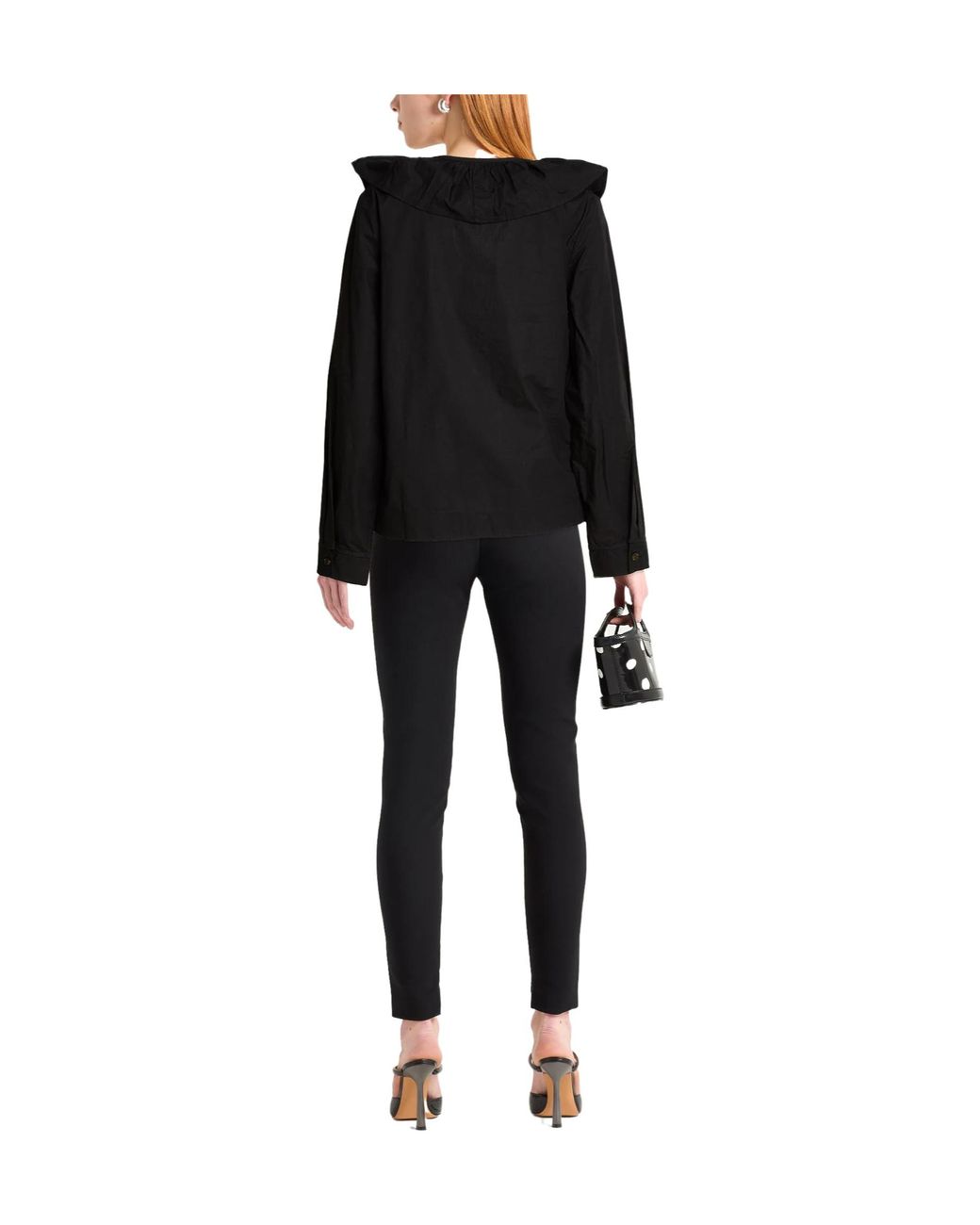 Ganni Black Solid-Color Long-Sleeve Ruched Top