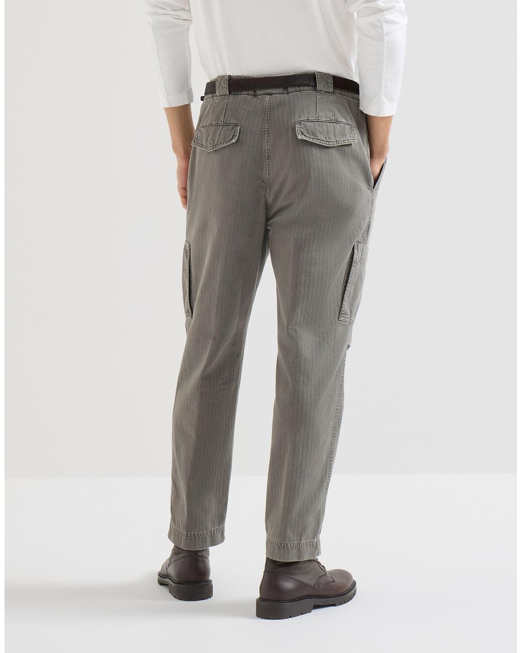 Brunello Cucinelli Gray Cotton Chevron Trousers With Zipped Pocket for men