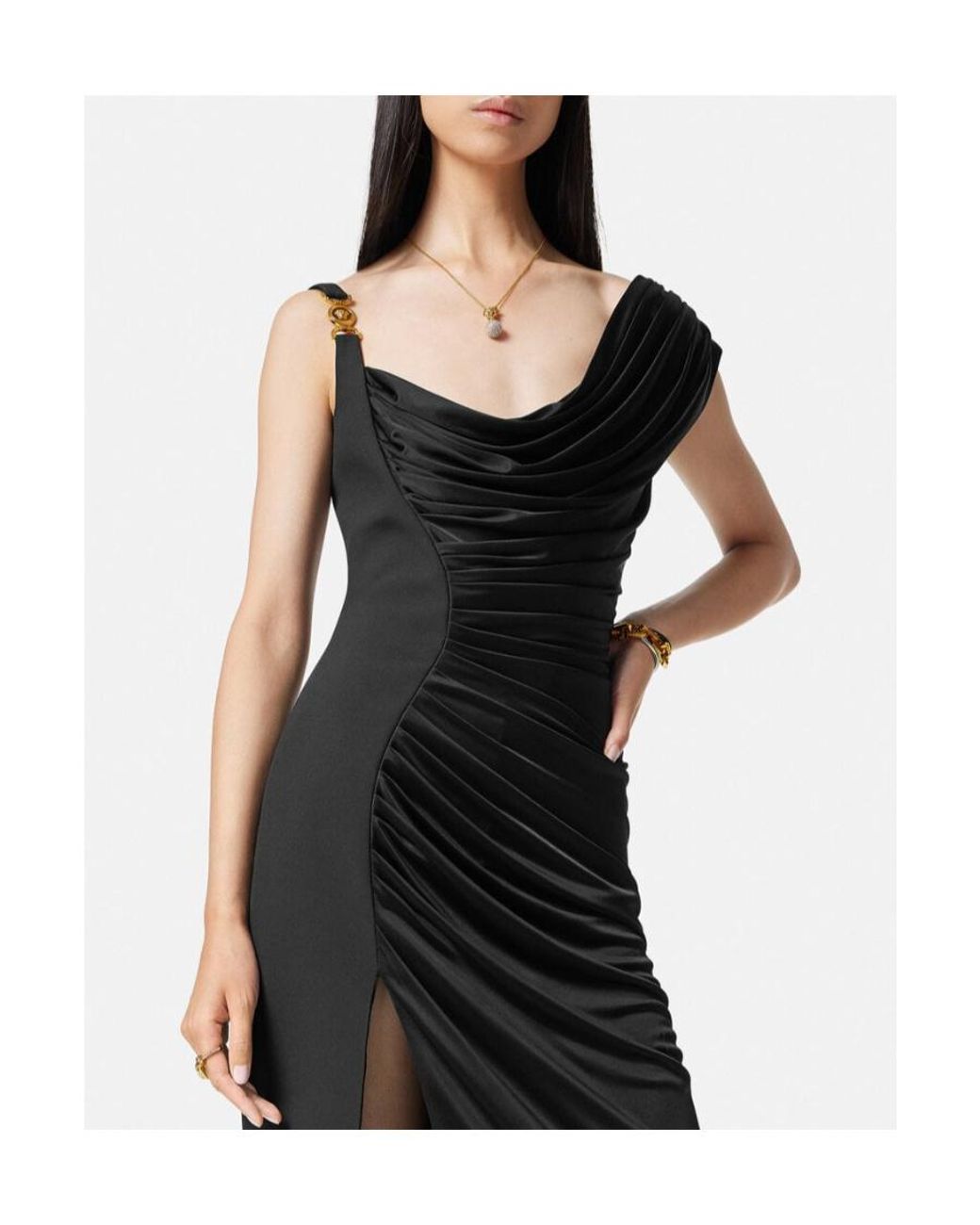 Versace Black Draped One-Shoulder Gown