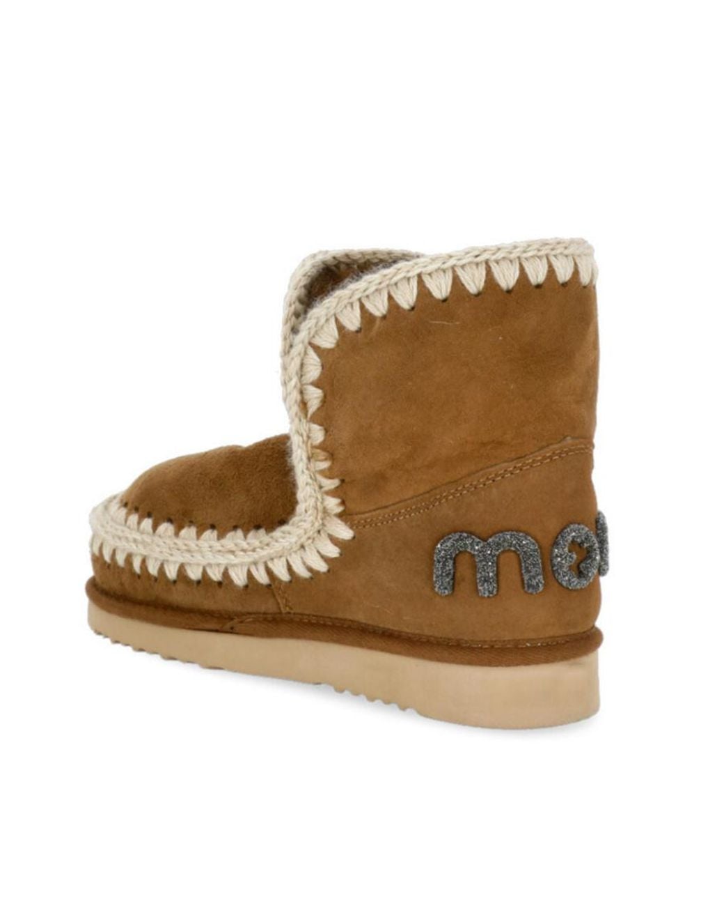 Mou Brown Logo-Patch Whipstitch-Detail Boots