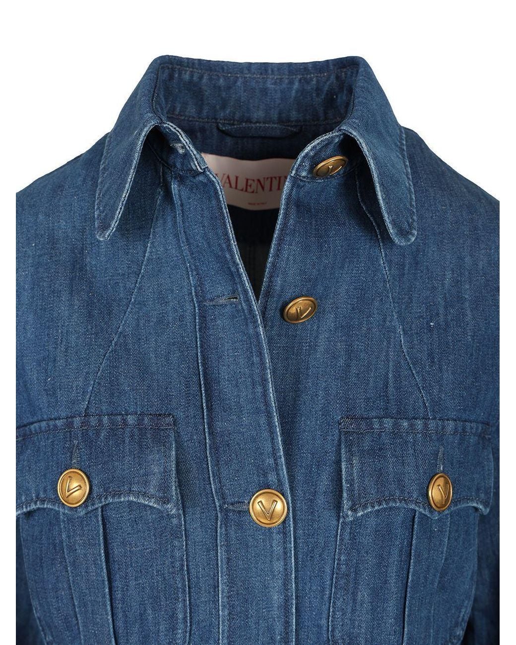 Valentino Blue Sahariana Belted Waist Denim Jacket