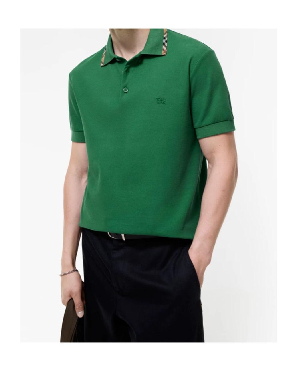 Burberry Green Check-Trim Regular-Fit Polo Shirt for men
