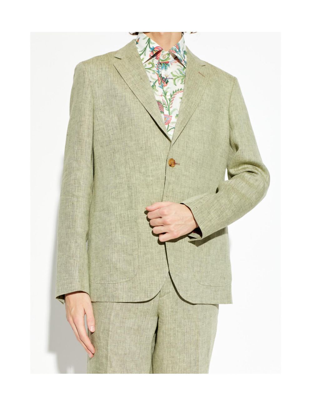 Etro Green Single-Breasted Herringbone Patterned Blazer for men