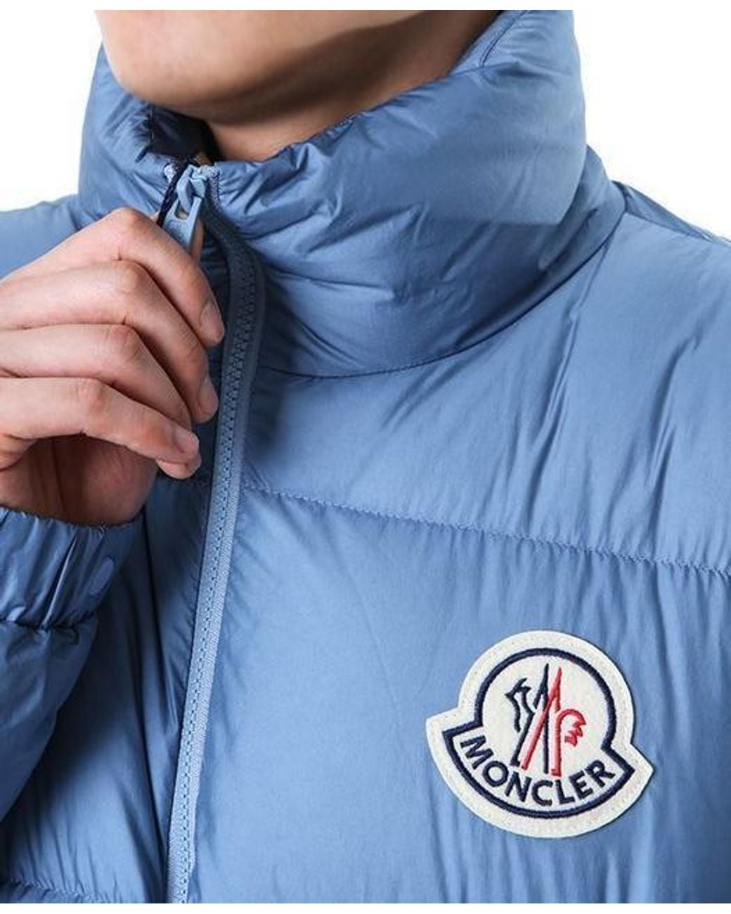 Moncler Blue Citala Big Logo Patch Down Jacket for men