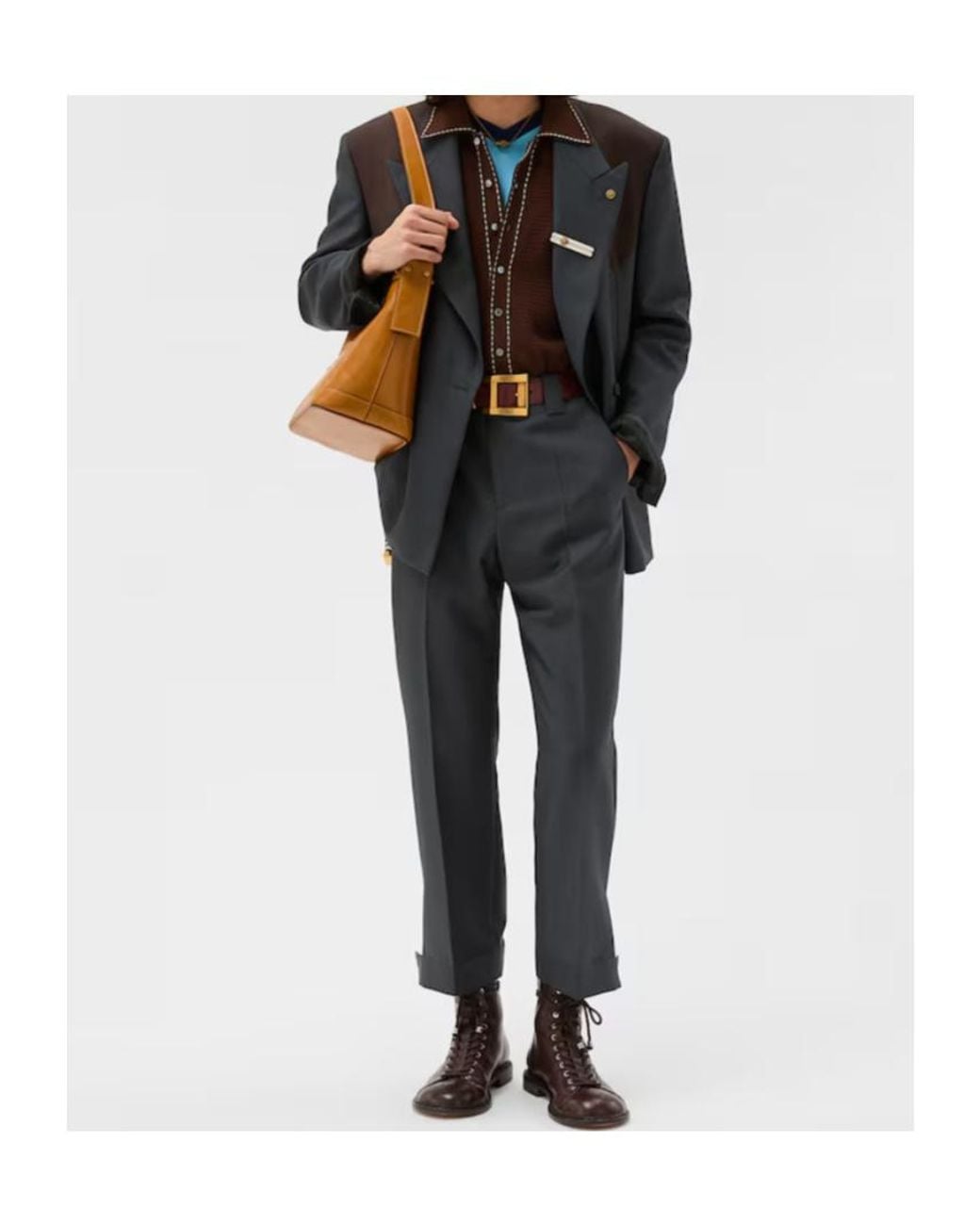 Versace Black Contrast Panel Double Breasted Blazer for men