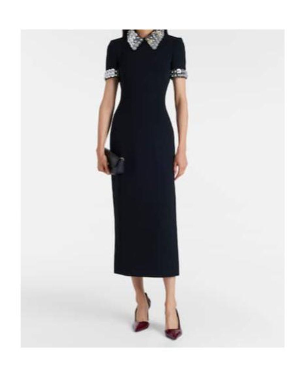 David Koma Black Embellished Cady Midi Dress