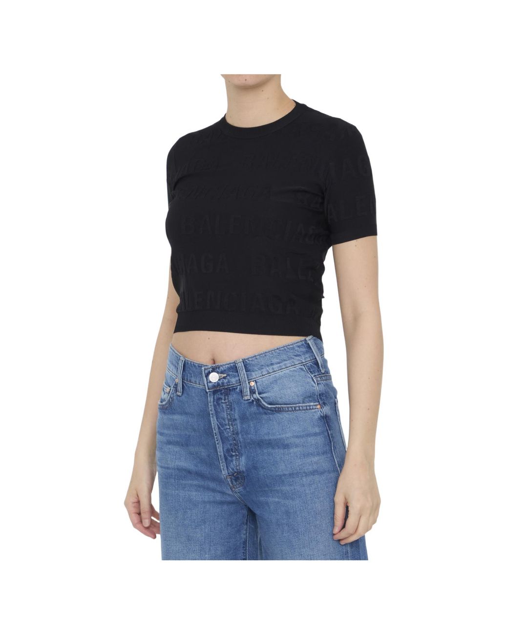 Balenciaga Black Logo Printed Crewneck T-Shirt