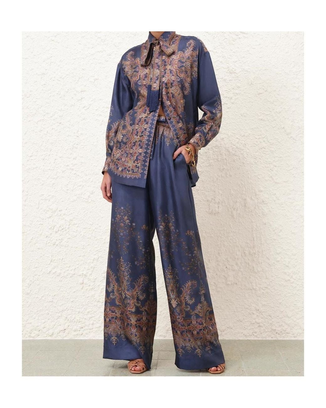 Zimmermann Blue Paisley Tie-Neck Top