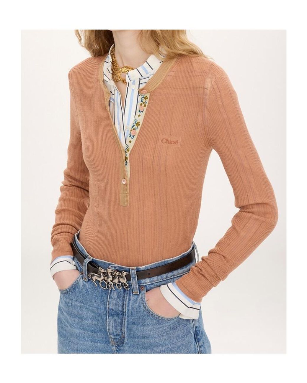 Chloé Multicolor Chloé Mp20 Ribbed Henley Knitted Top