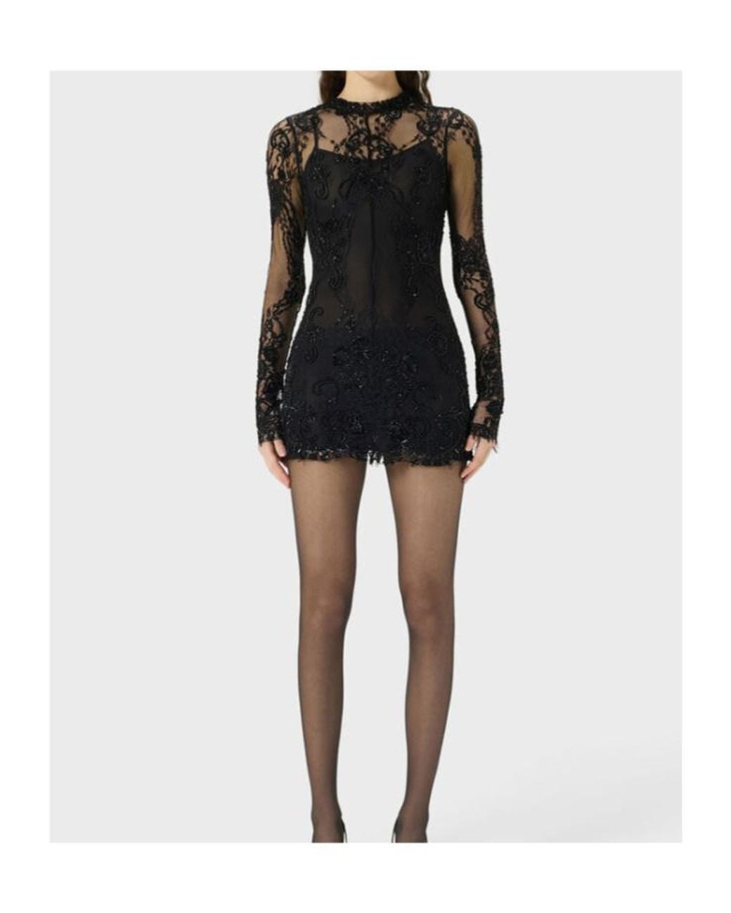 Blumarine Black Short Lace Dress With Embroidery