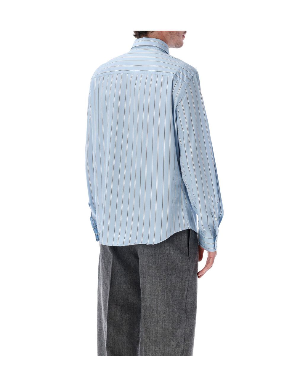 AMI Blue Ami Ami De Coeur Vertical-Stripe Buttoned Shirt for men