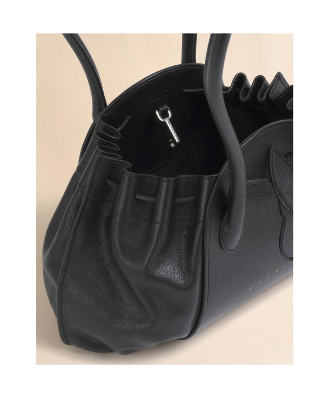 Marni Black Tulipea Logo Stamped Shoulder Bag