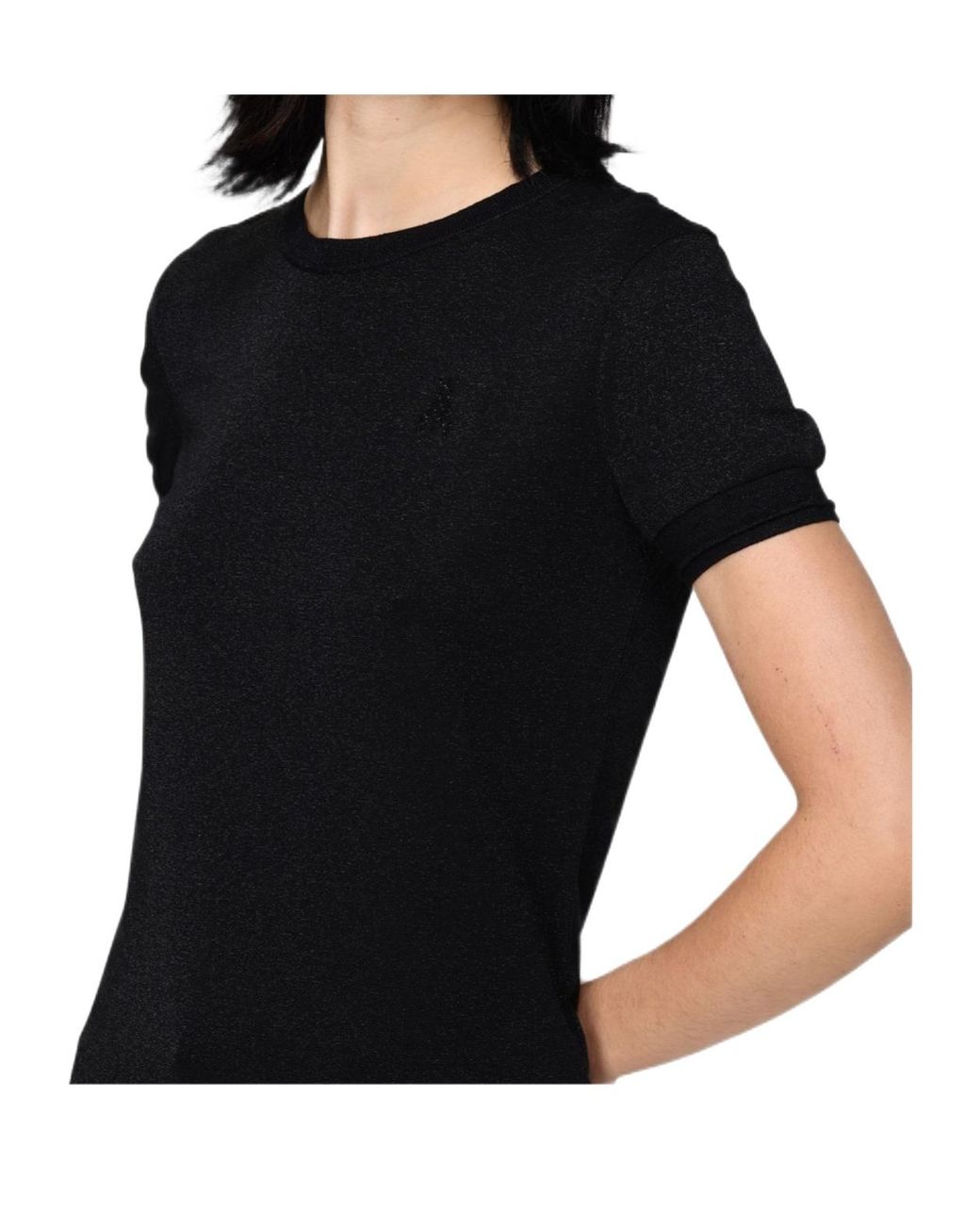 Patrizia Pepe Black Strass Logo Detail Knit T-Shirt