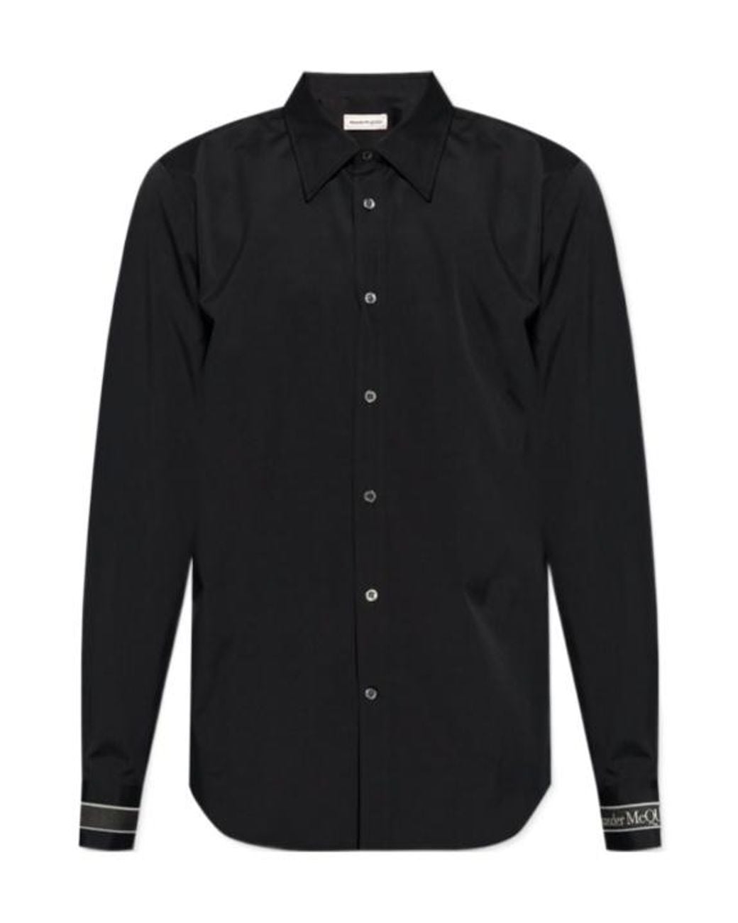 McQueen Black Logo-Strap Buttoned Poplin Shirt for men