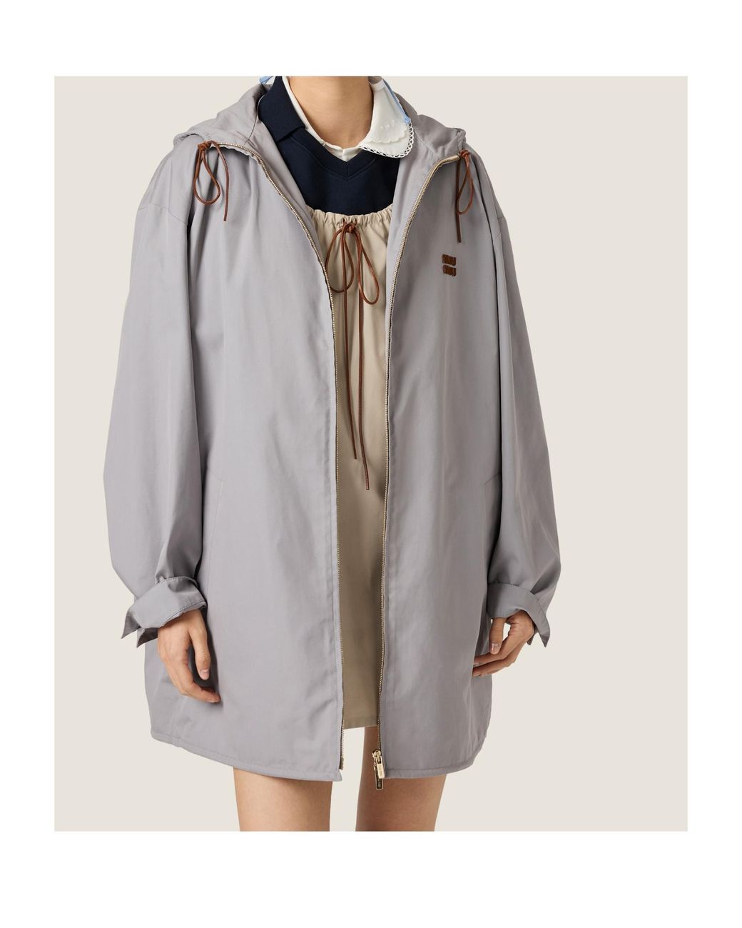 Miu Miu Gray Single-Breasted Panama Cotton Caban Jacket