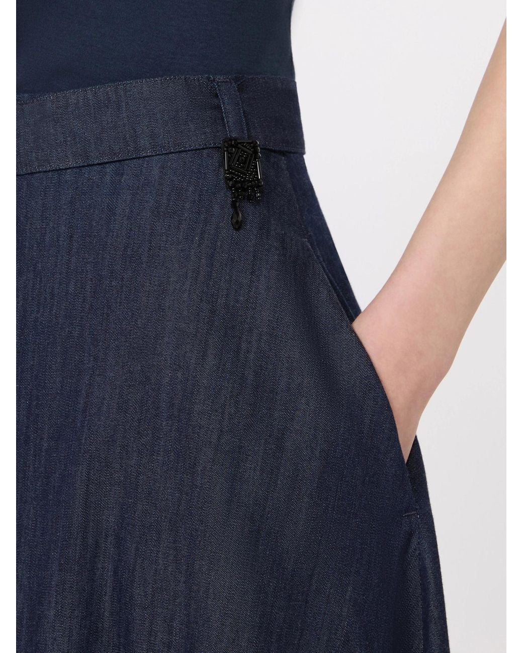 Max Mara Blue Belted Denim Midi Skirt